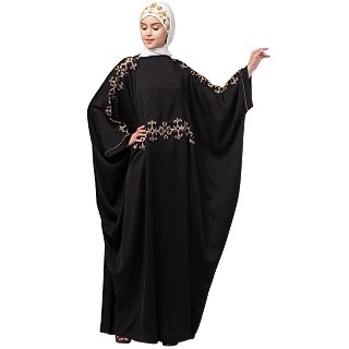 Party wear Kaftan abaya with embroidery work- Black-Gold